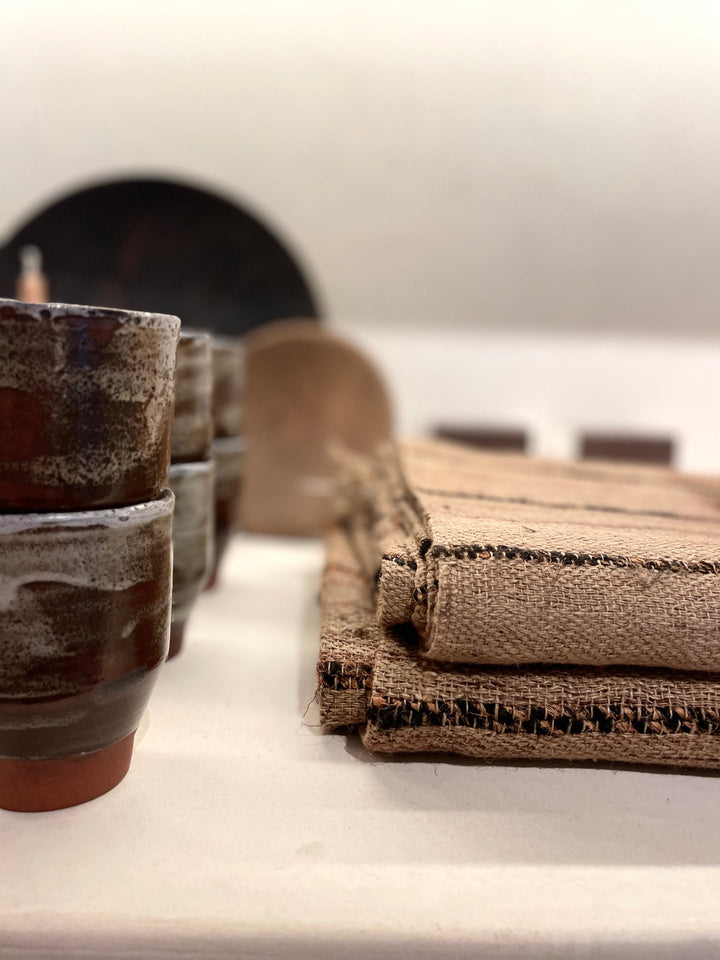 Plaid in katoen - beige zwart gestreept